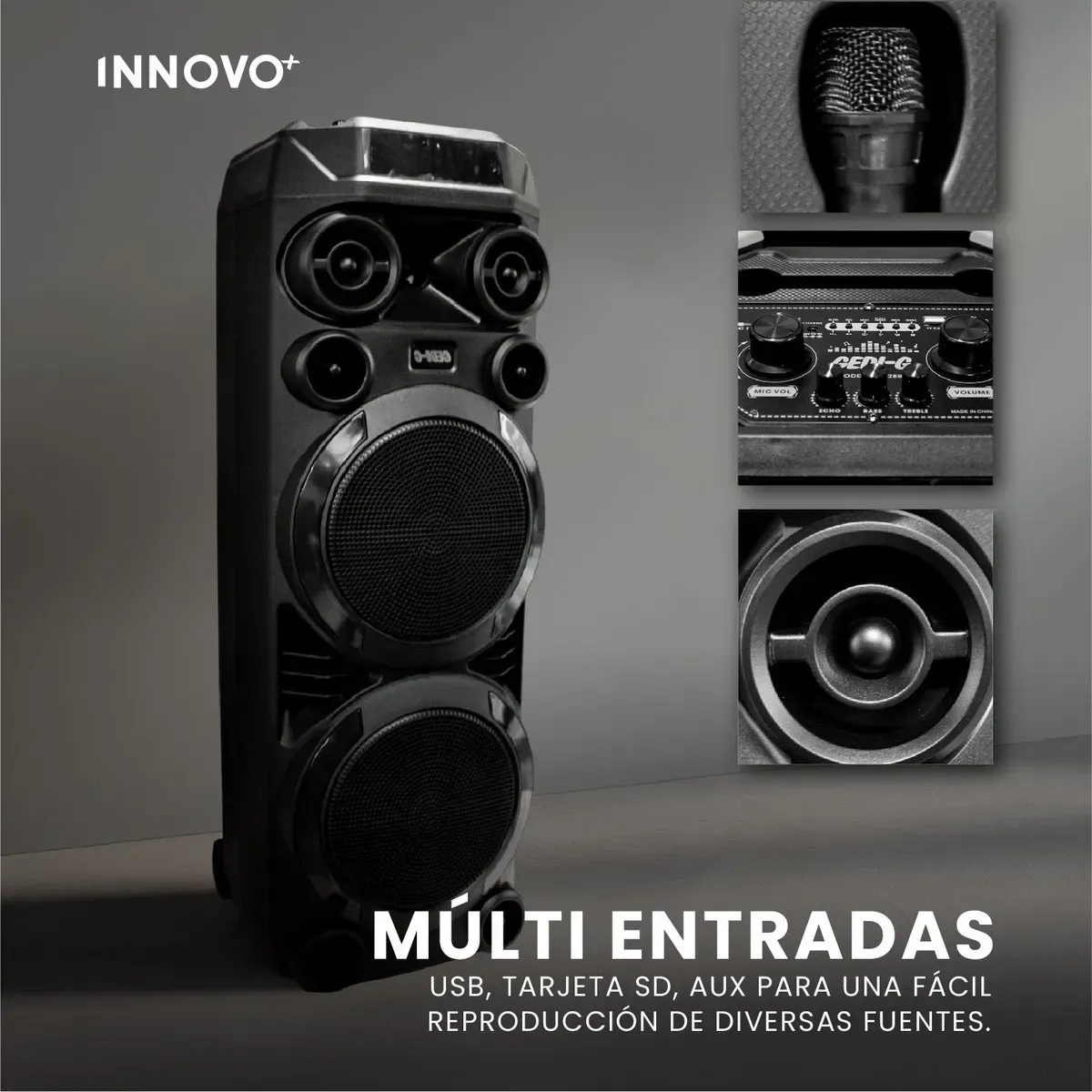 Parlante Torre 60w Bluetooth 5.3 Micrófono Luces Led Woofer 8 Usb img #3
