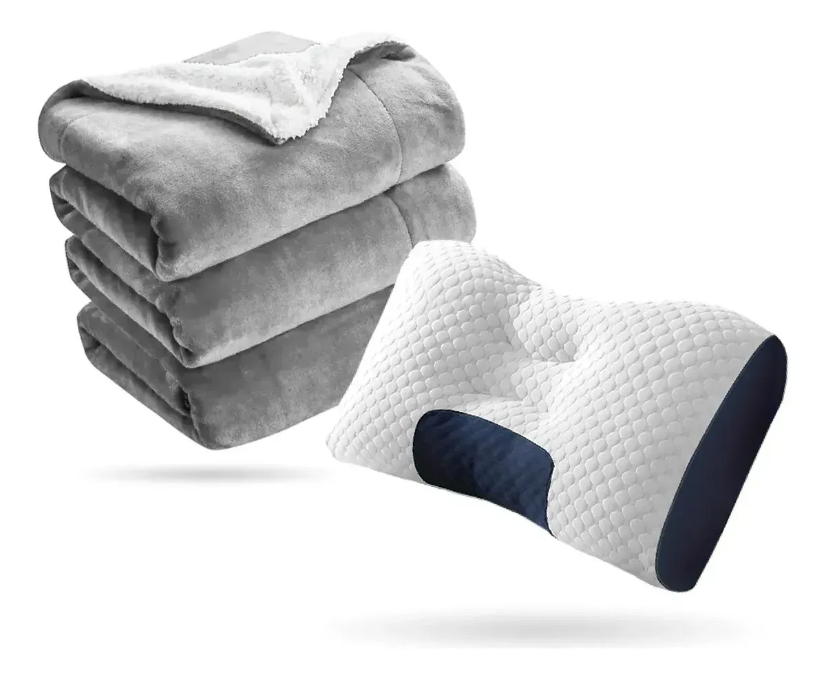 Cobija Térmica Doble Faz Extra Suave Gris Con Almohada Cervical Liso img #1