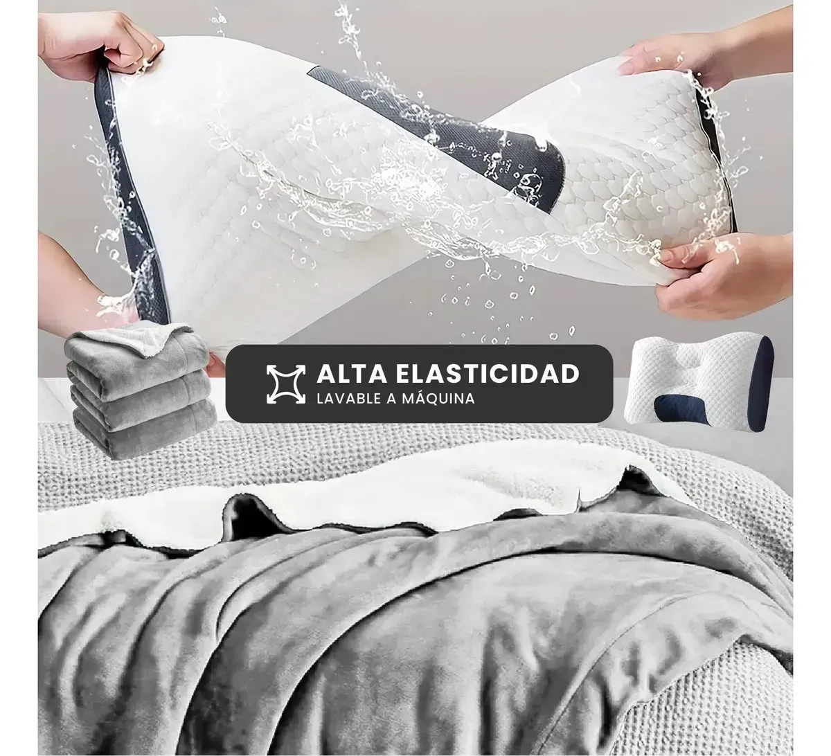 Cobija Térmica Doble Faz Extra Suave Gris Con Almohada Cervical Liso img #5