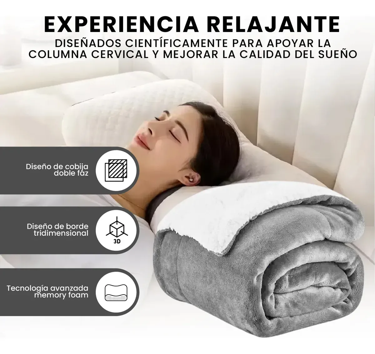 Cobija Térmica Doble Faz Extra Suave Gris Con Almohada Cervical Liso img #2