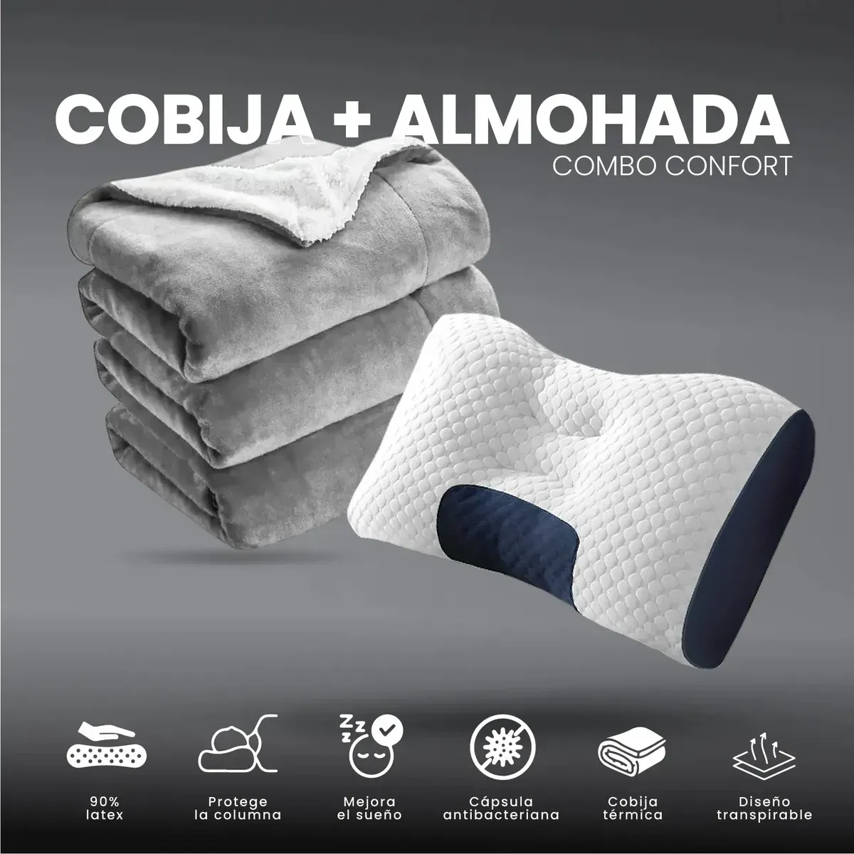 Cobija Térmica Doble Faz Extra Suave Gris Con Almohada Cervical Liso img #3