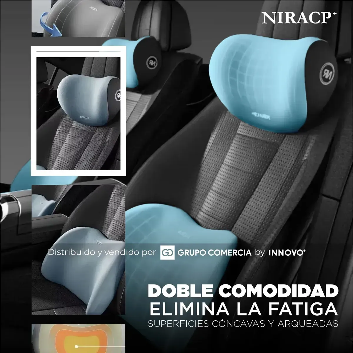 Soporte Lumbar Confort Premium Almohada Cervical De Espuma Viscoelástica Para Auto Azul Liso Azul Liso img #3