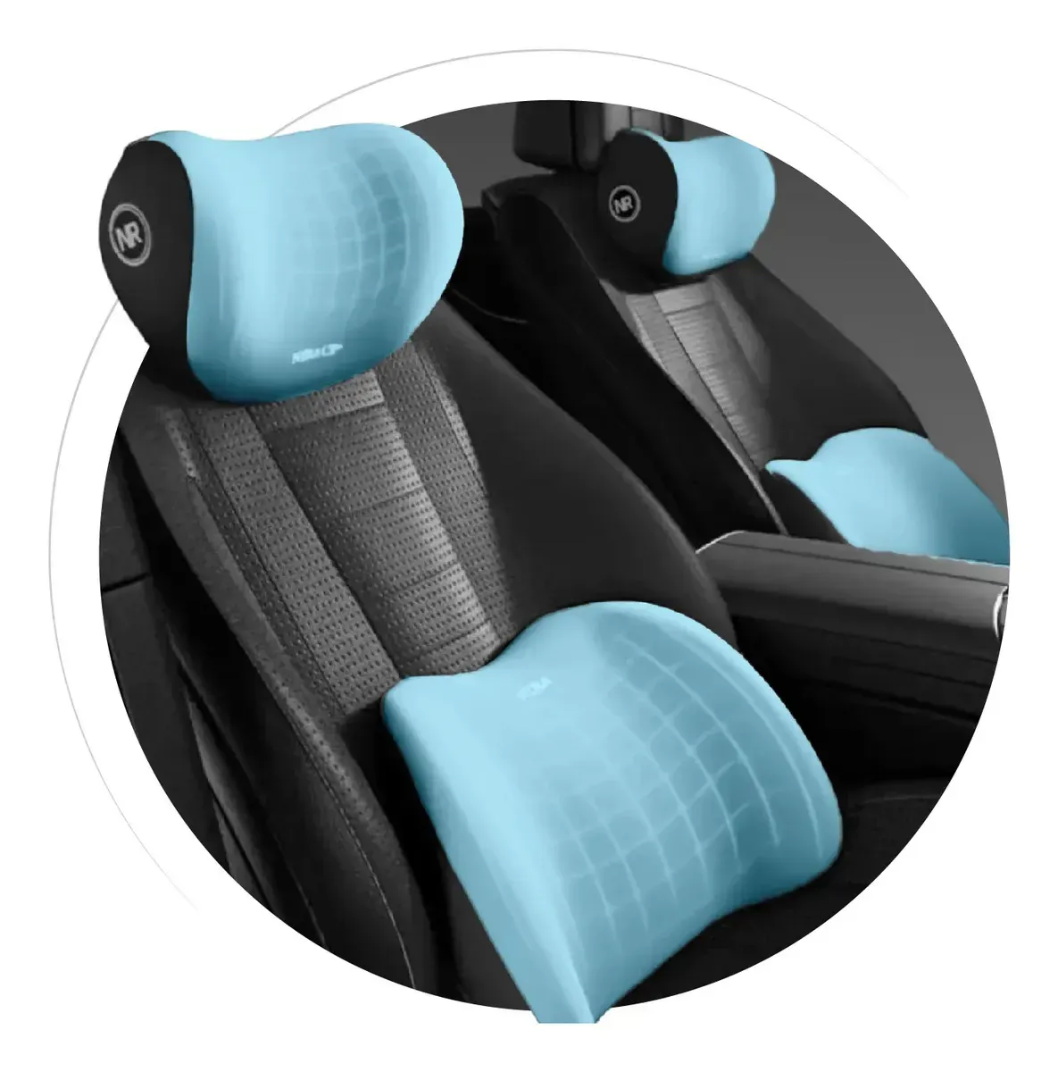 Soporte Lumbar Confort Premium Almohada Cervical De Espuma Viscoelástica Para Auto Azul Liso Azul Liso img #2
