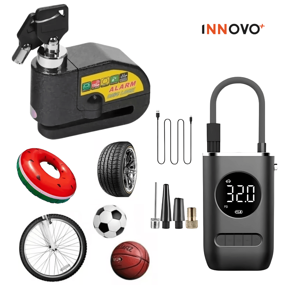 Combo Candado De Disco + Compresor De Aire Portátil Para Neumáticos Inalámbrico img #1