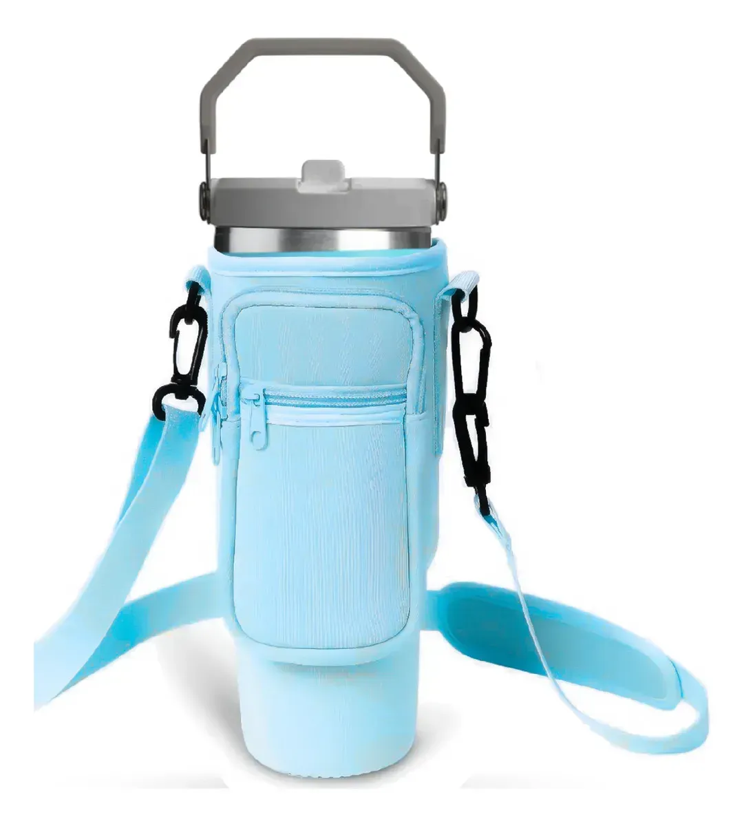 Termo 900 Ml Flip Con Funda De Neopreno Rosa Con Correa Y Bolsillos Innovo Azul img #3