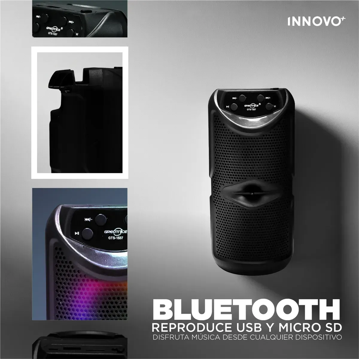 Parlante Bluetooth 3 Luces Led Rgb Batería Recargable Portatil img #3