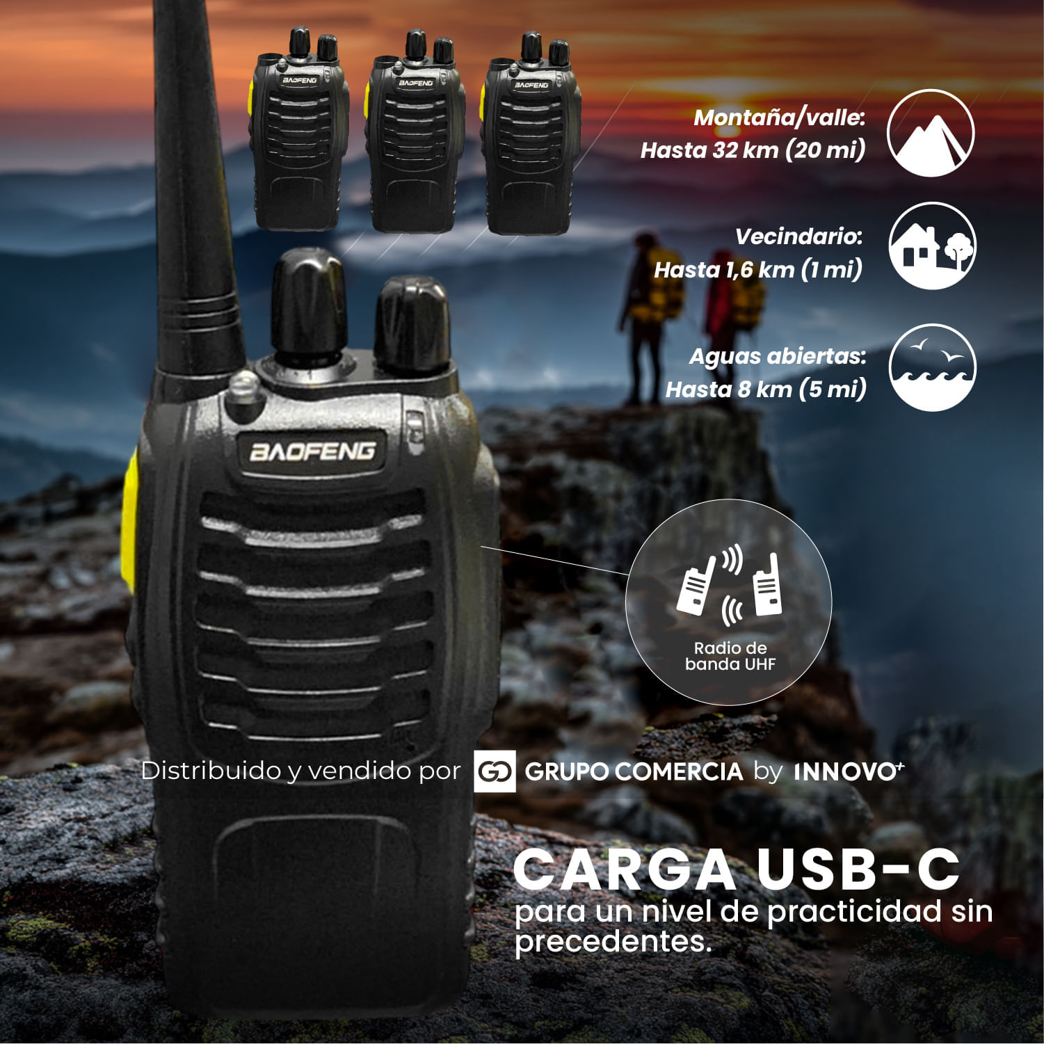 Kit x4 Walkie Talkies Baofeng BF-888 Profesional Alcance 32km Carga USB-C img #8