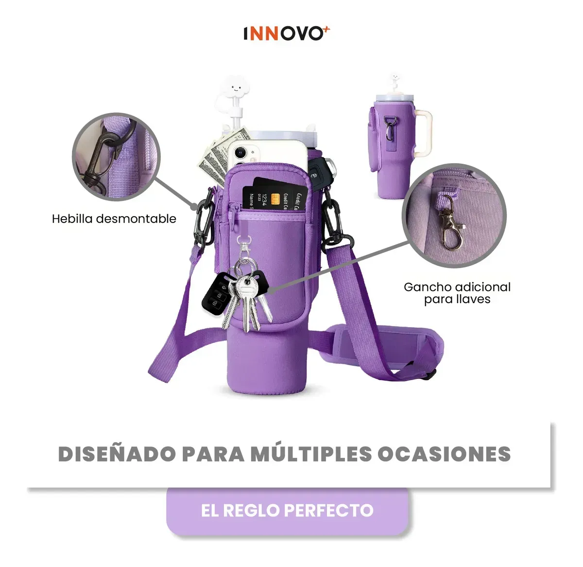 Funda Porta Termo Compatible Stanley Y Modelos Similares Con Compartimientos Innovo Lila img #5