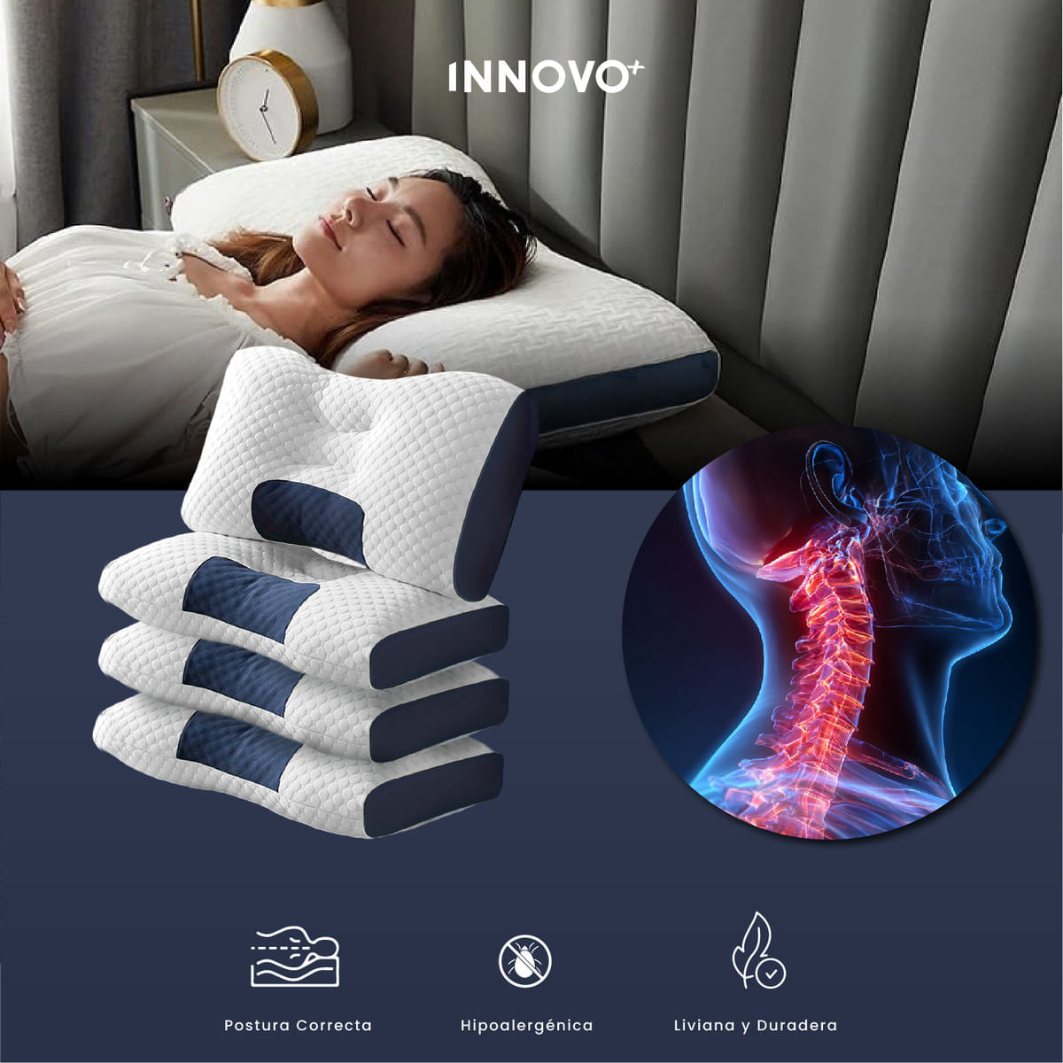 4 Almohadas Semi Ortopédicas Alto Confort Home Cervical Antiácaros img #5