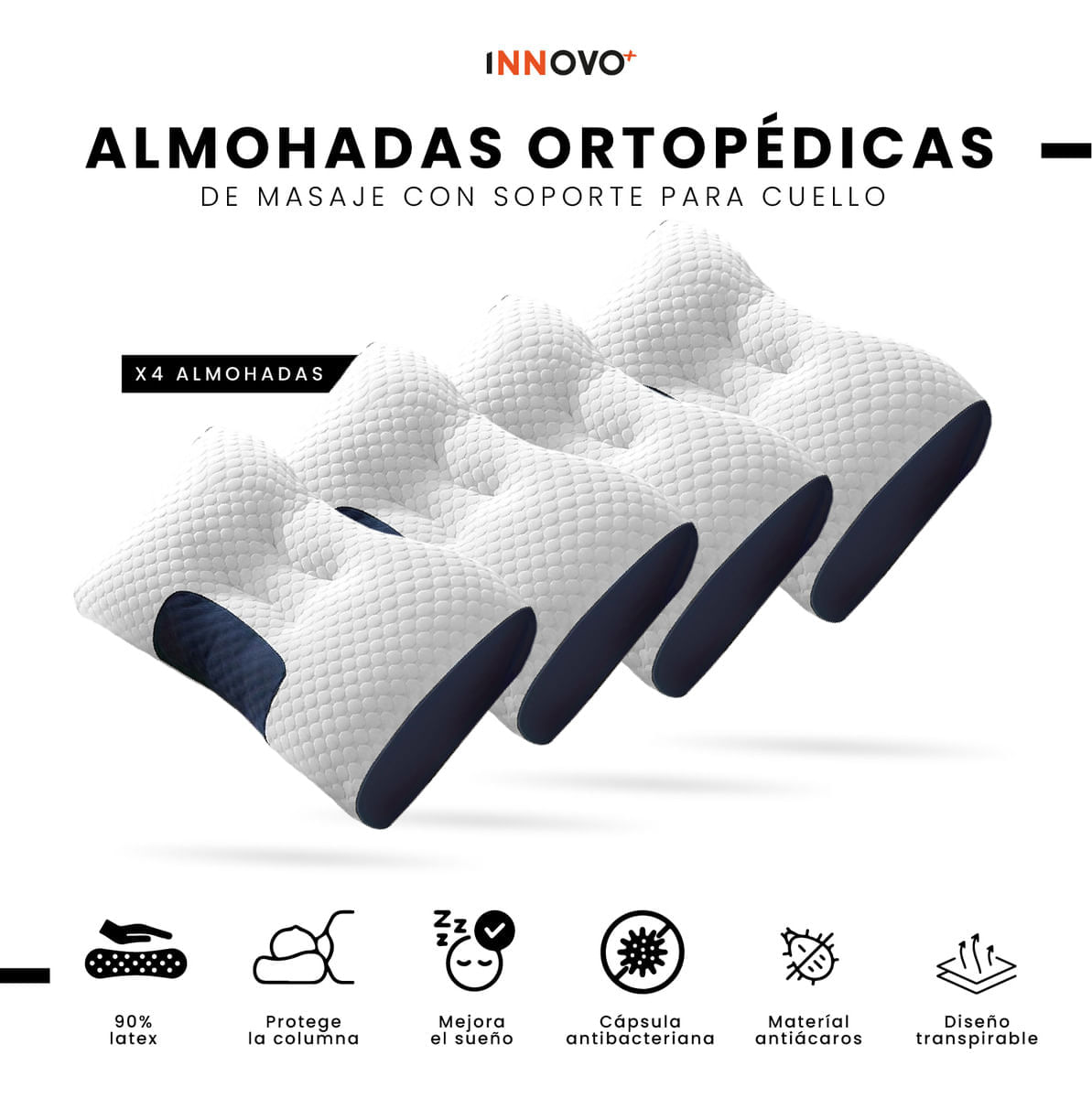 4 Almohadas Semi Ortopédicas Alto Confort Home Cervical Antiácaros img #4
