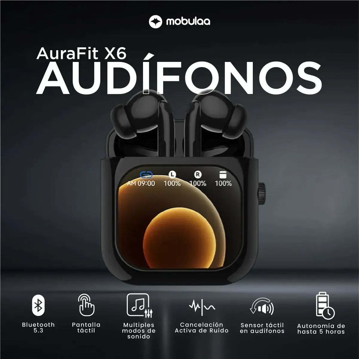 Audífonos Inalámbricos Mobulaa Aurafit X6 Pantalla Táctil Inteligente img #2