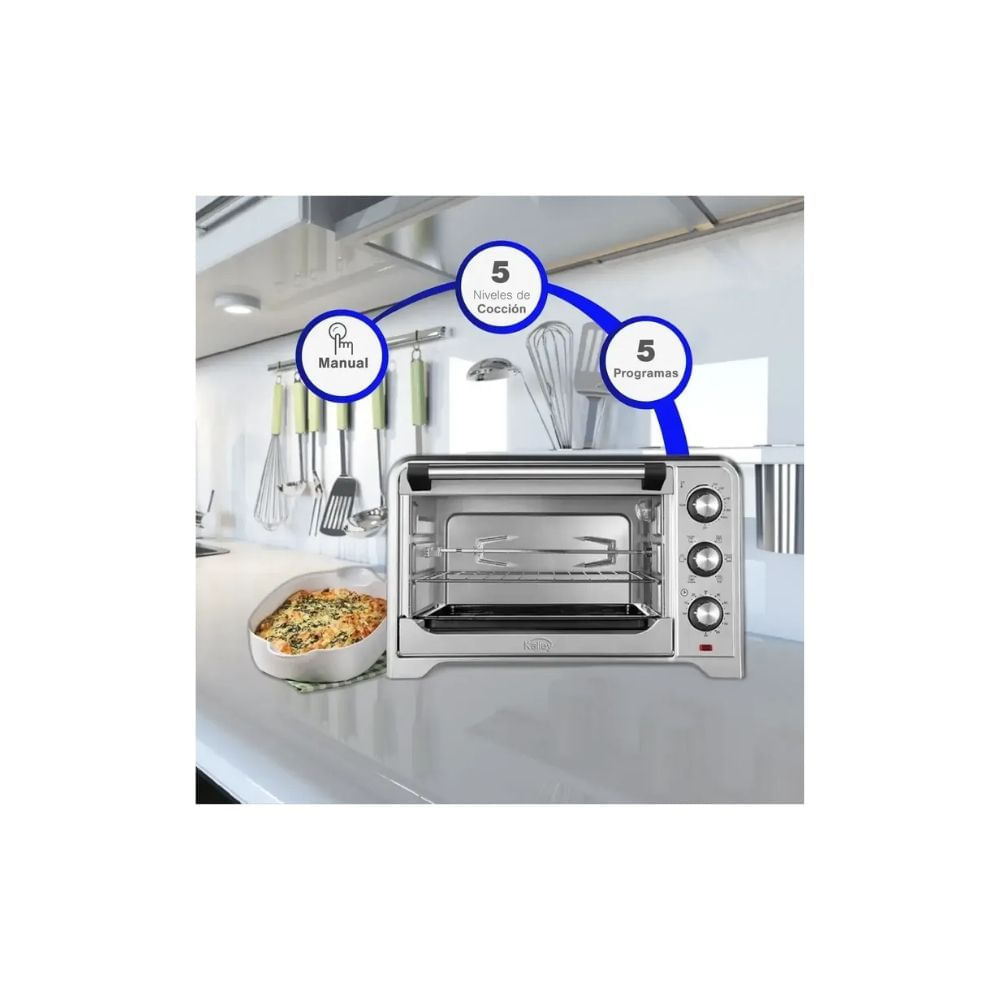Horno Eléctrico Kalley 26L – 30L 1500W Funciones de Asado, Gratinar y Horneado img #5