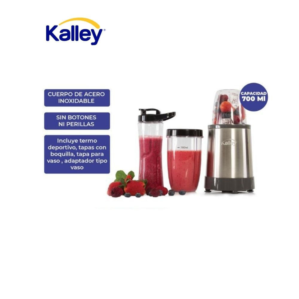 Licuadora Kalley 700 ml Acero Inoxidable Vaso Deportivo + Termo Portátil img #1