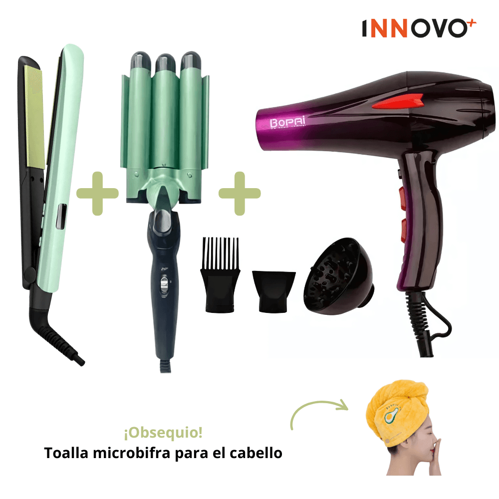 Combo Secador Bopai 4000w + Plancha Tradicional + Pinza Sirena + Obsequio Toalla img #1