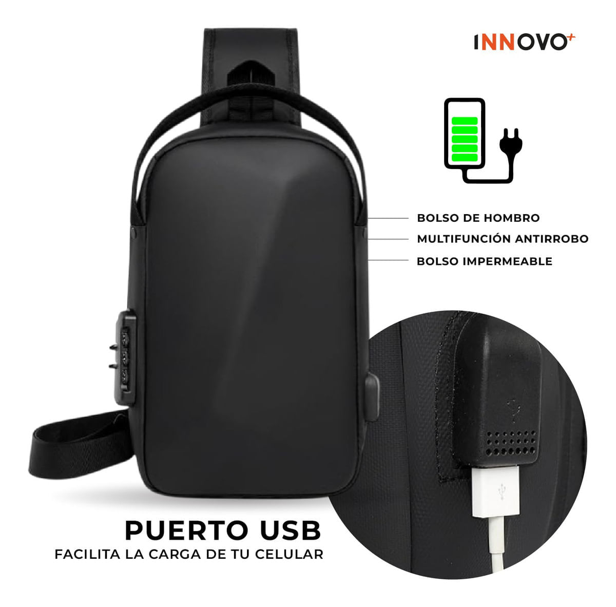 Bolso Antirrobo Impermeable Con Puerto USB Candado Seguridad img #4