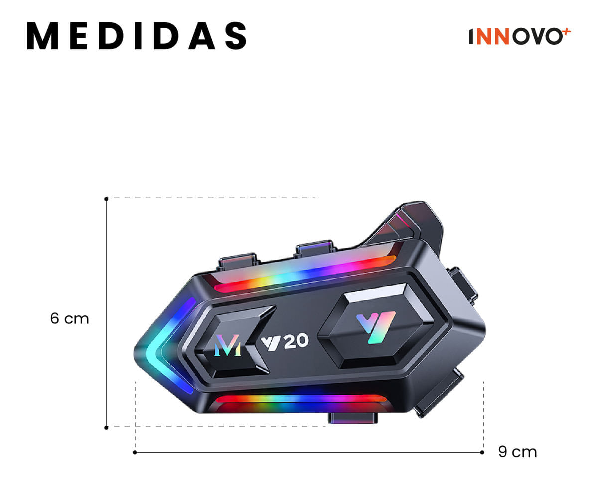 Intercomunicador Bluetooth Para Casco De Moto Innovo V20 Manos Libres Ipx6 Universal img #3