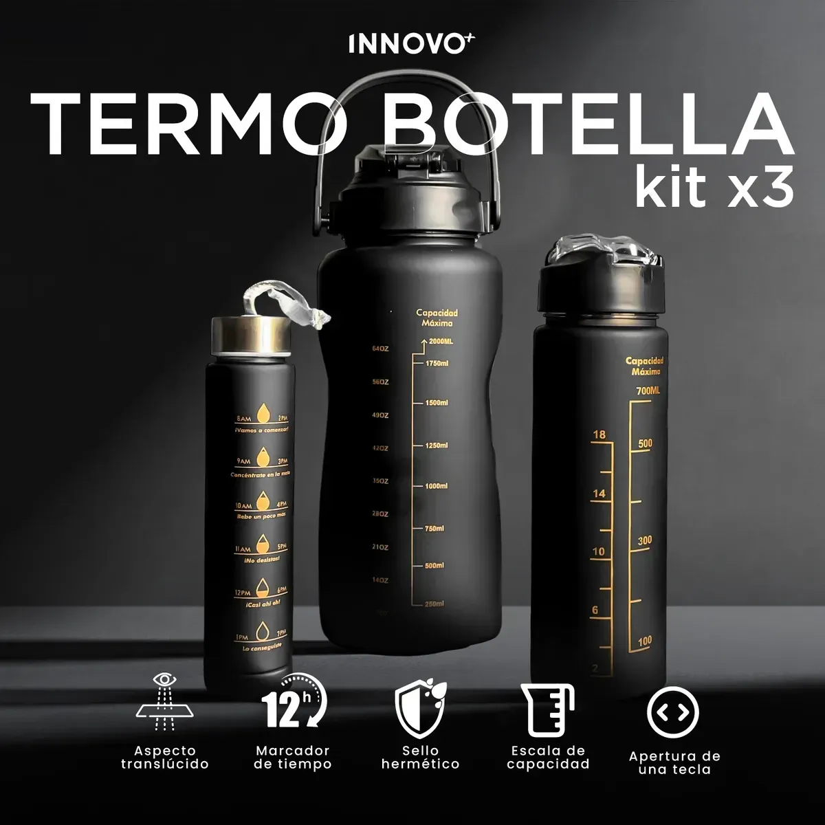 Termo Botilito Plastico Libre Bpa 3 En 1 Fit 2 Litros / 1 Litro / 330m Negro Negro img #5
