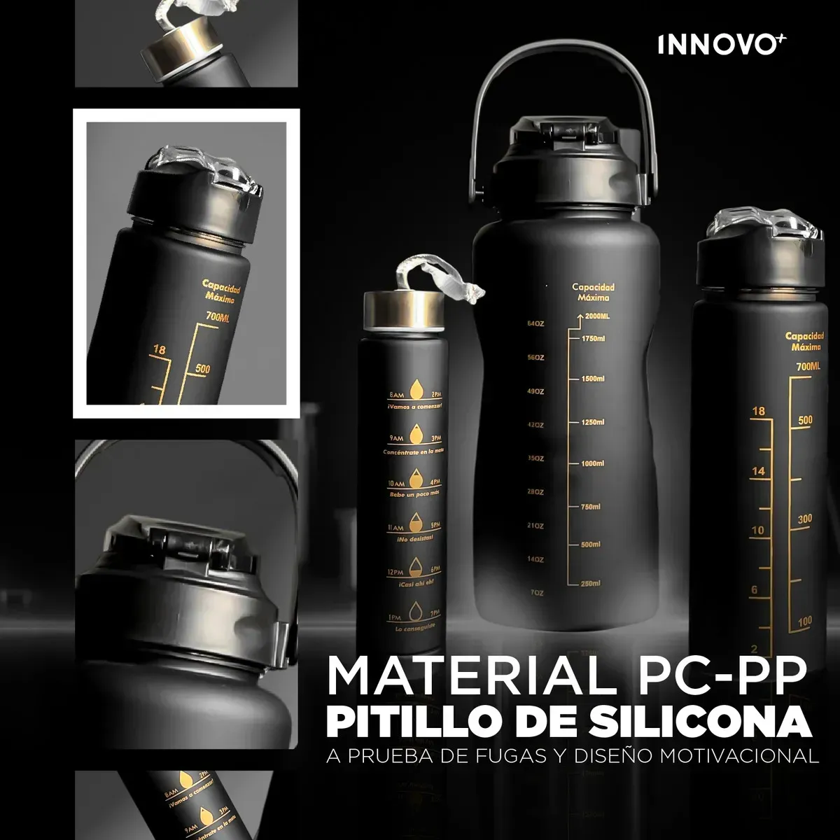 Termo Botilito Plastico Libre Bpa 3 En 1 Fit 2 Litros / 1 Litro / 330m Negro Negro img #3