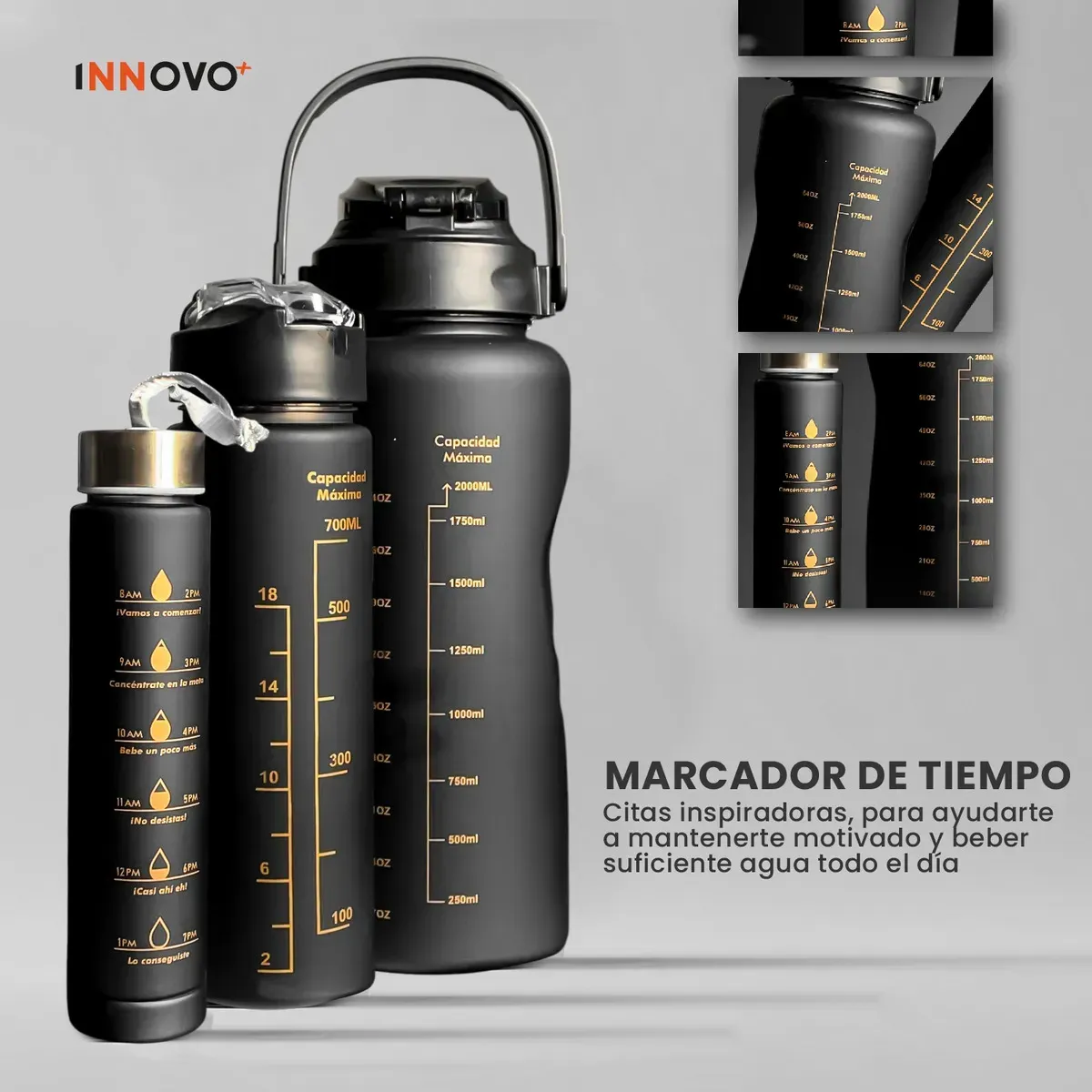 Termo Botilito Plastico Libre Bpa 3 En 1 Fit 2 Litros / 1 Litro / 330m Negro Negro img #2