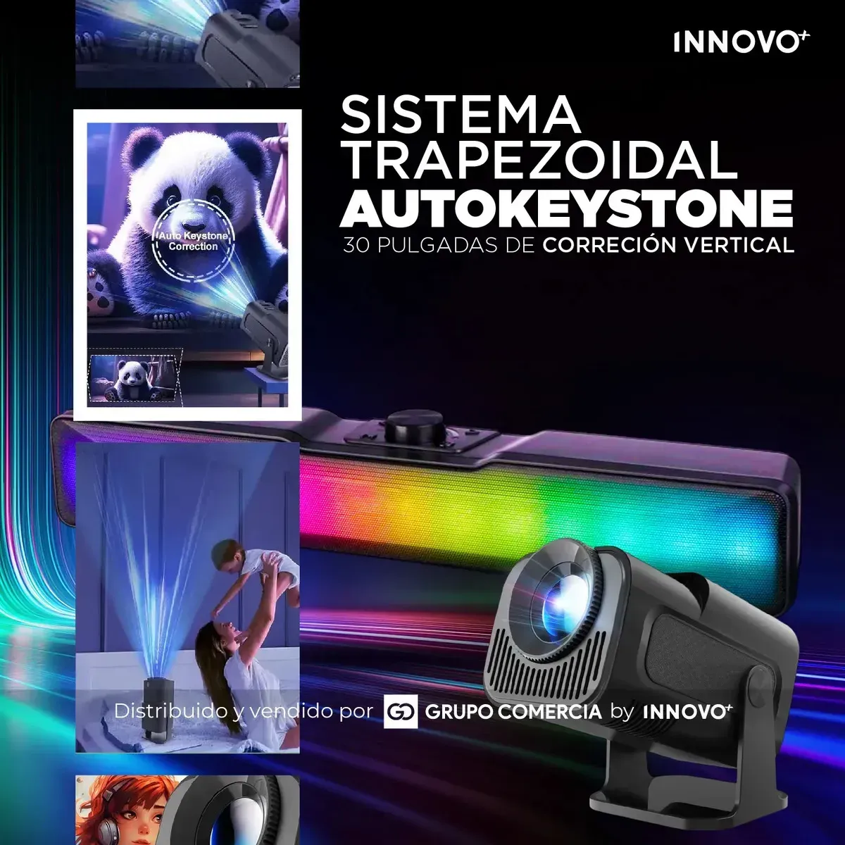 Proyector Hy-320 Android 14 Auto-foco Con Soundbar Gamer Con Luces Led 360° img #3