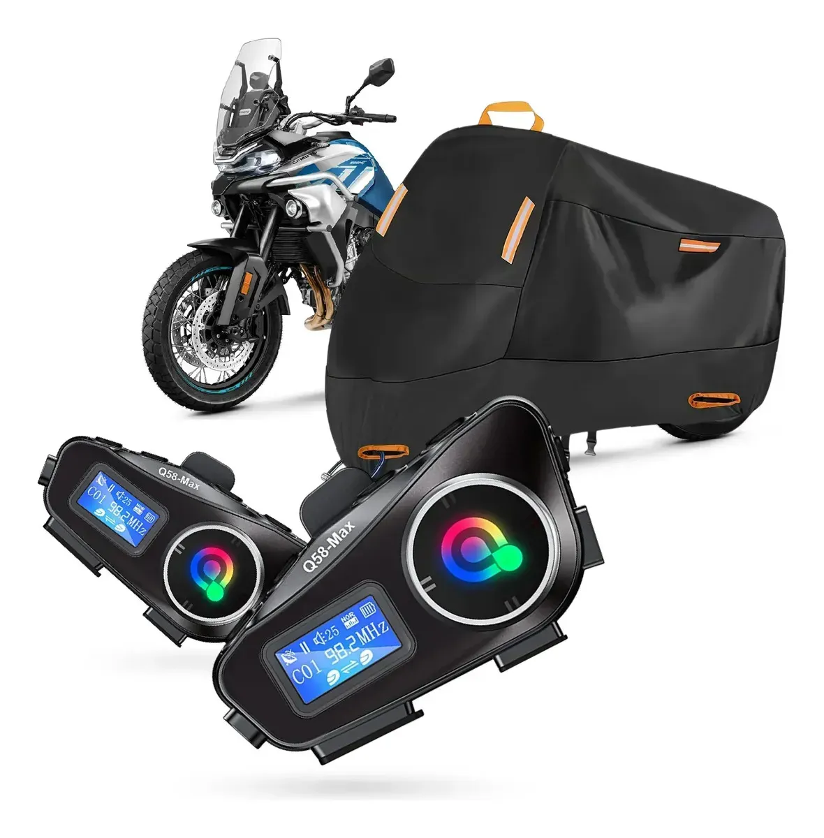 Pijama Moto Touring Impermeable Con 2 Intercomunicadores Q58-max Pantalla Negro img #1