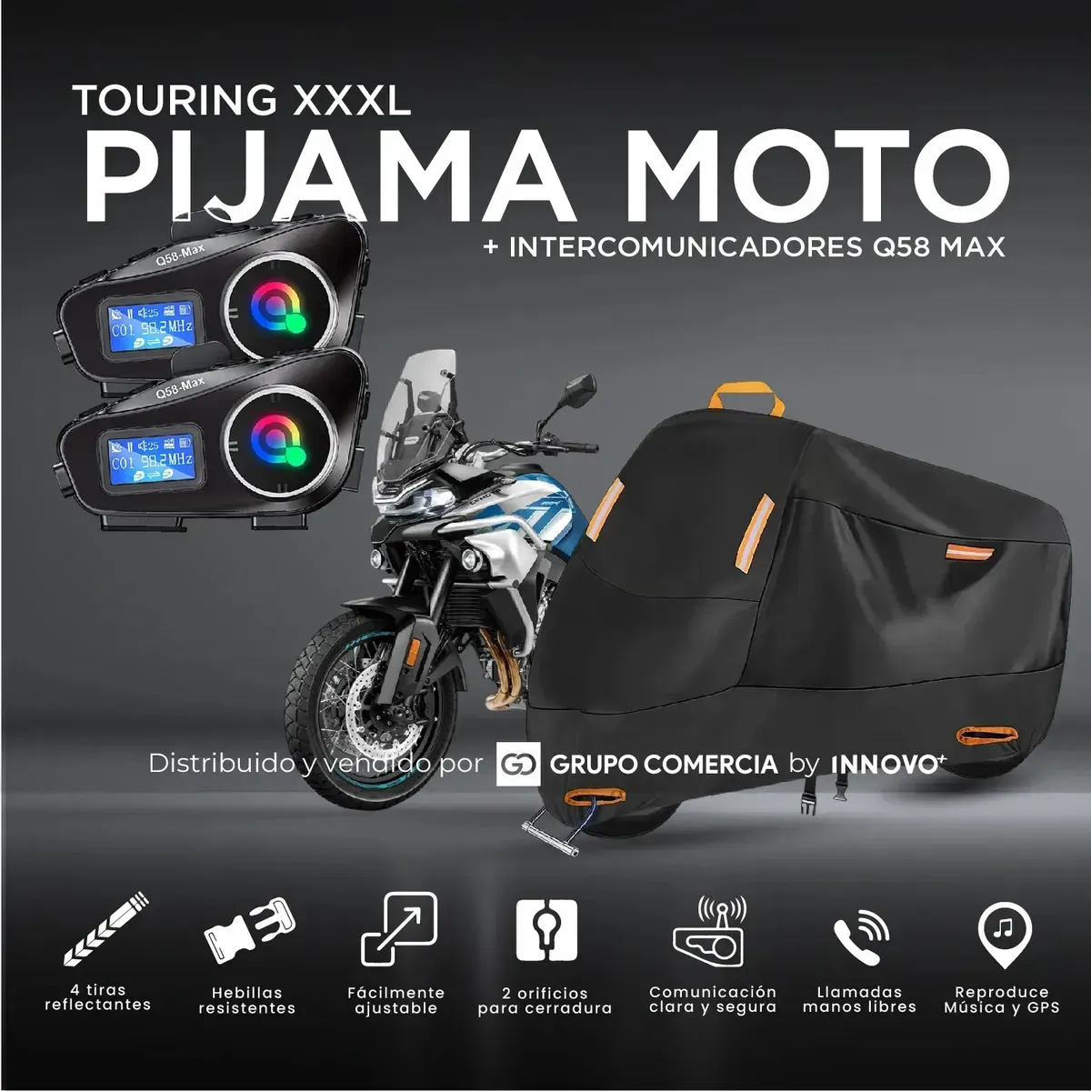 Pijama Moto Touring Impermeable Con 2 Intercomunicadores Q58-max Pantalla Negro img #2