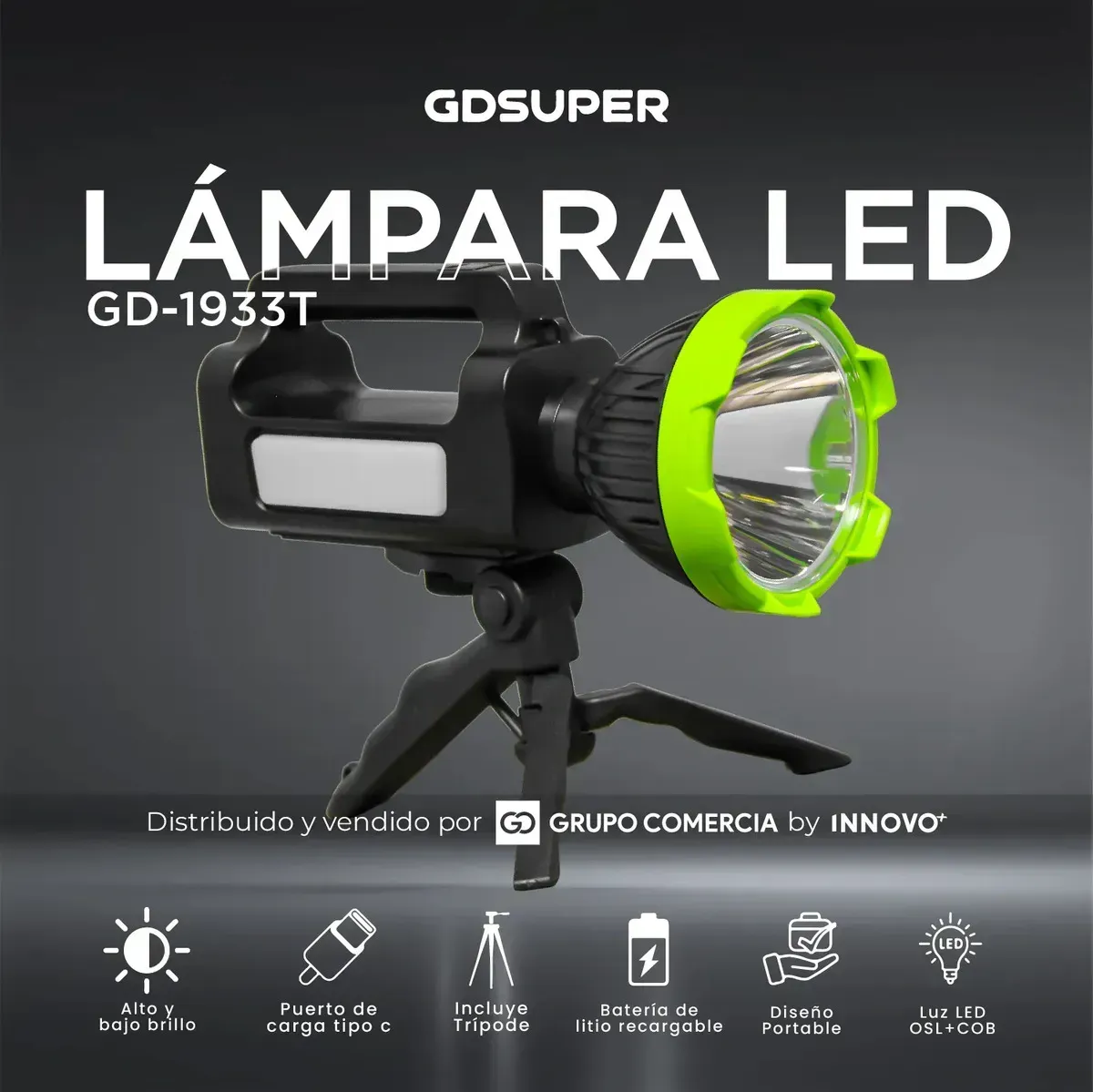 Lámpara De Camping Multifunción Largo Alcance + Luz De Emergencia Roja Negro Negro img #2
