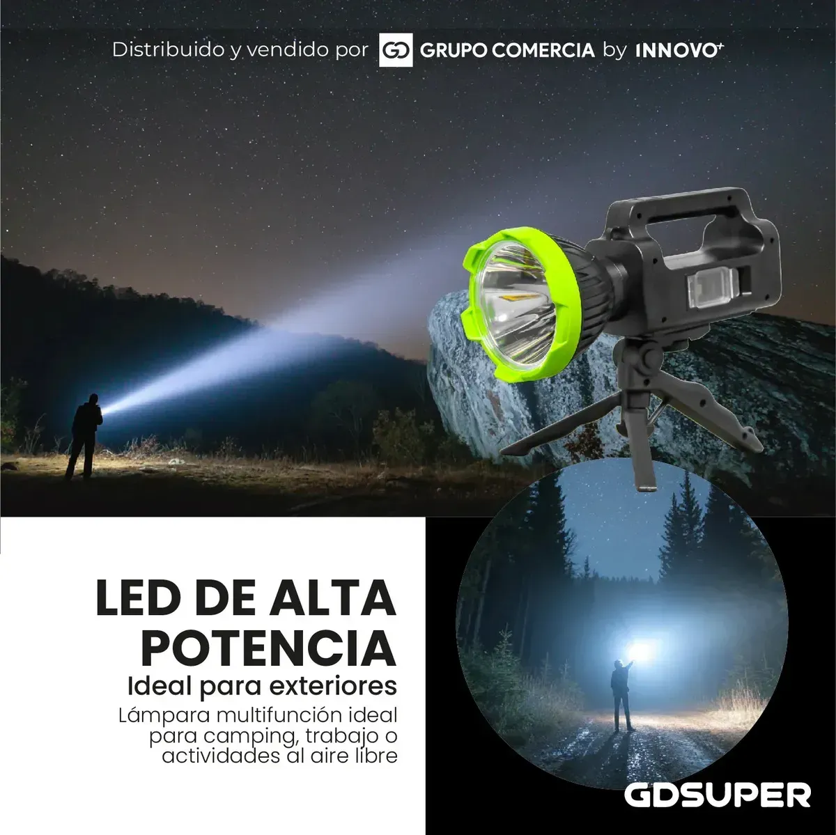 Lámpara De Camping Multifunción Largo Alcance + Luz De Emergencia Roja Negro Negro img #6