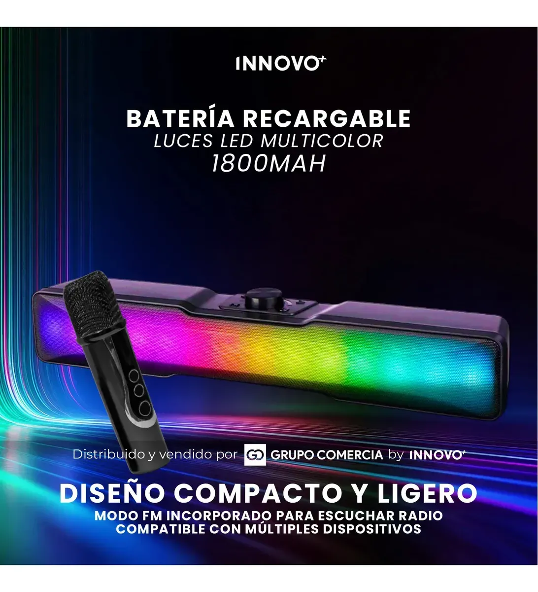 Parlante Bluetooth Soundbar Con Luces Led Micrófono Inalámbrico img #4