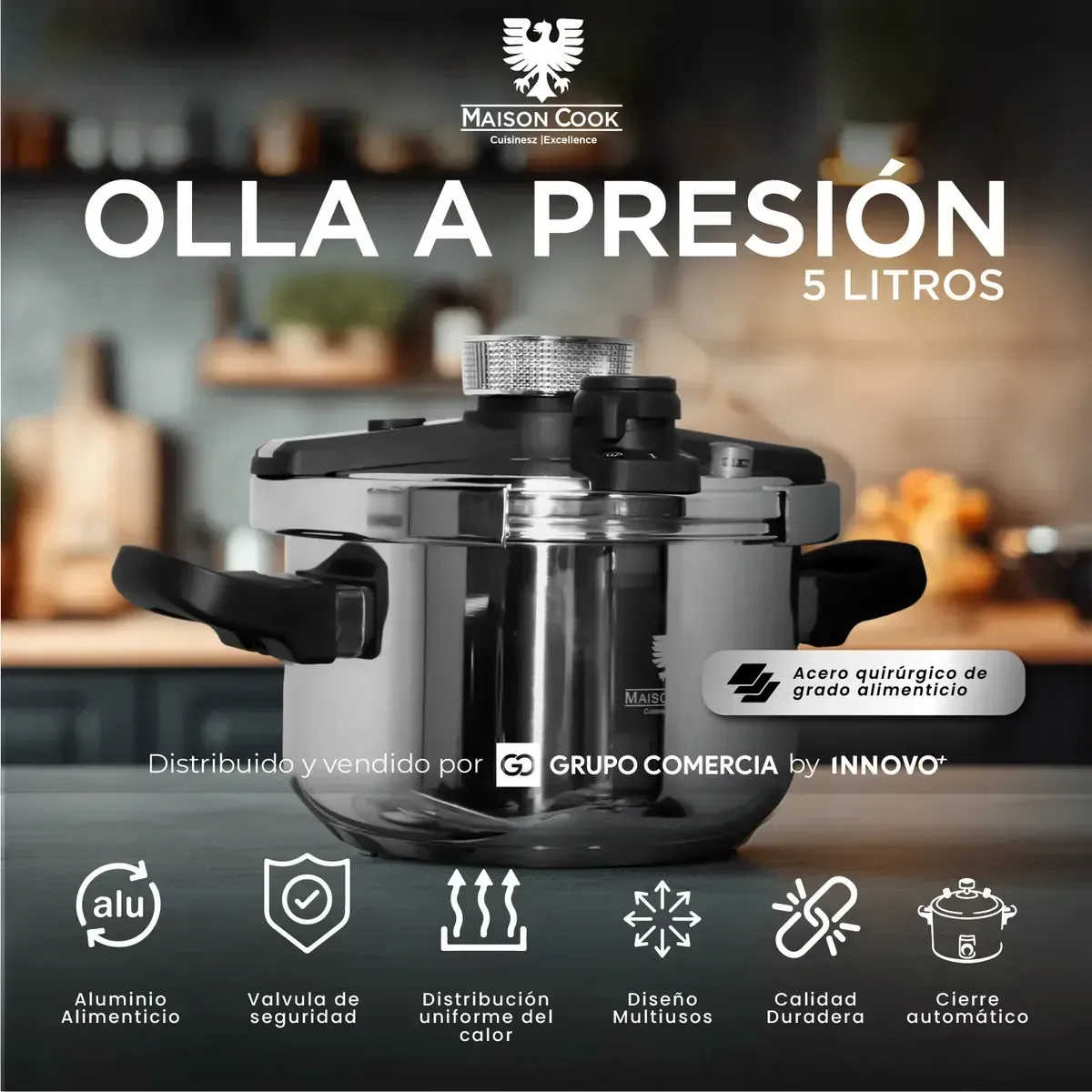 Olla A Presión Maison Cook 5l Acero Quirúrgico Profesional Y Cocción Ultra-rápida. img #3