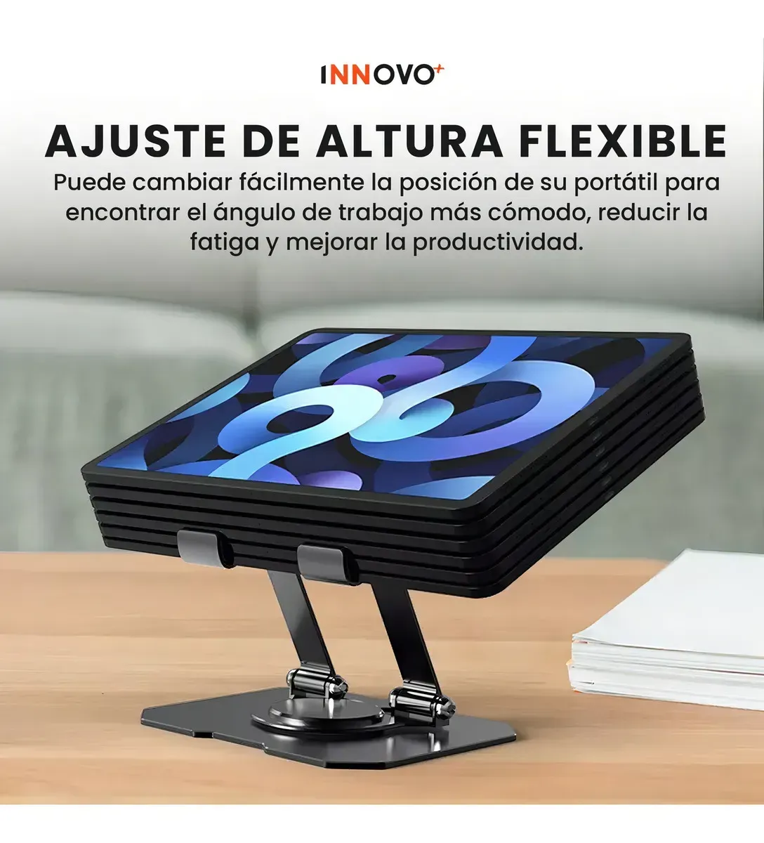 Soporte Portátil Laptop Hasta 20 Pulgadas Giratorio 360° Aluminio Ajuste Altura Ergonómico Innovo img #2