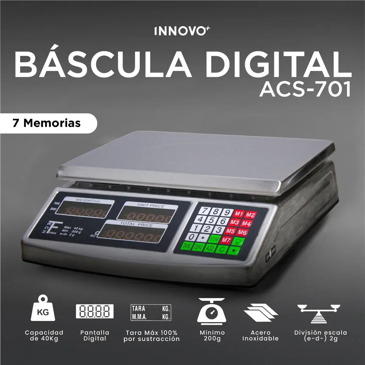 Báscula Digital Gramera 40kg Acero Inoxidable Uso Industrial Acs-701 img #7