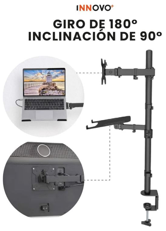 Soporte Doble Monitor Y Laptop Escritorio Ajustable Ergonómico Corporativo img #3