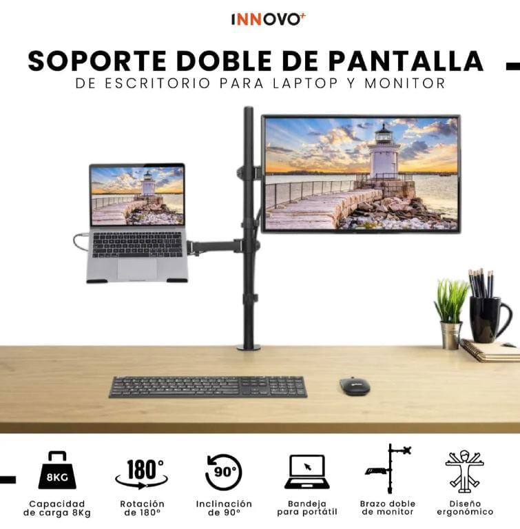 Soporte Doble Monitor Y Laptop Escritorio Ajustable Ergonómico Corporativo img #5