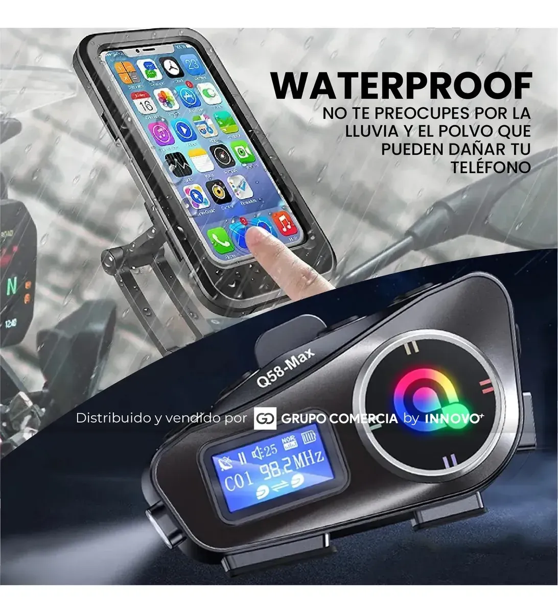 2 Intercomunicadores Moto Q58 Max Con Soporte Celular 360 Impermeable img #3