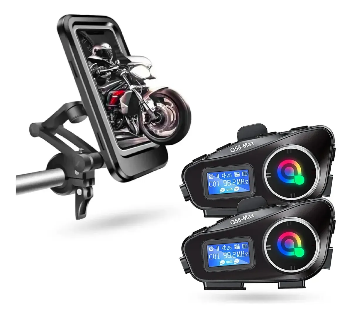 2 Intercomunicadores Moto Q58 Max Con Soporte Celular 360 Impermeable img #1