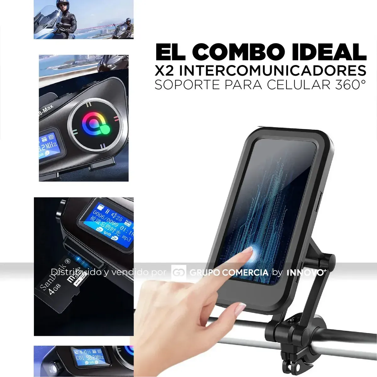 2 Intercomunicadores Moto Q58 Max Con Soporte Celular 360 Impermeable img #5