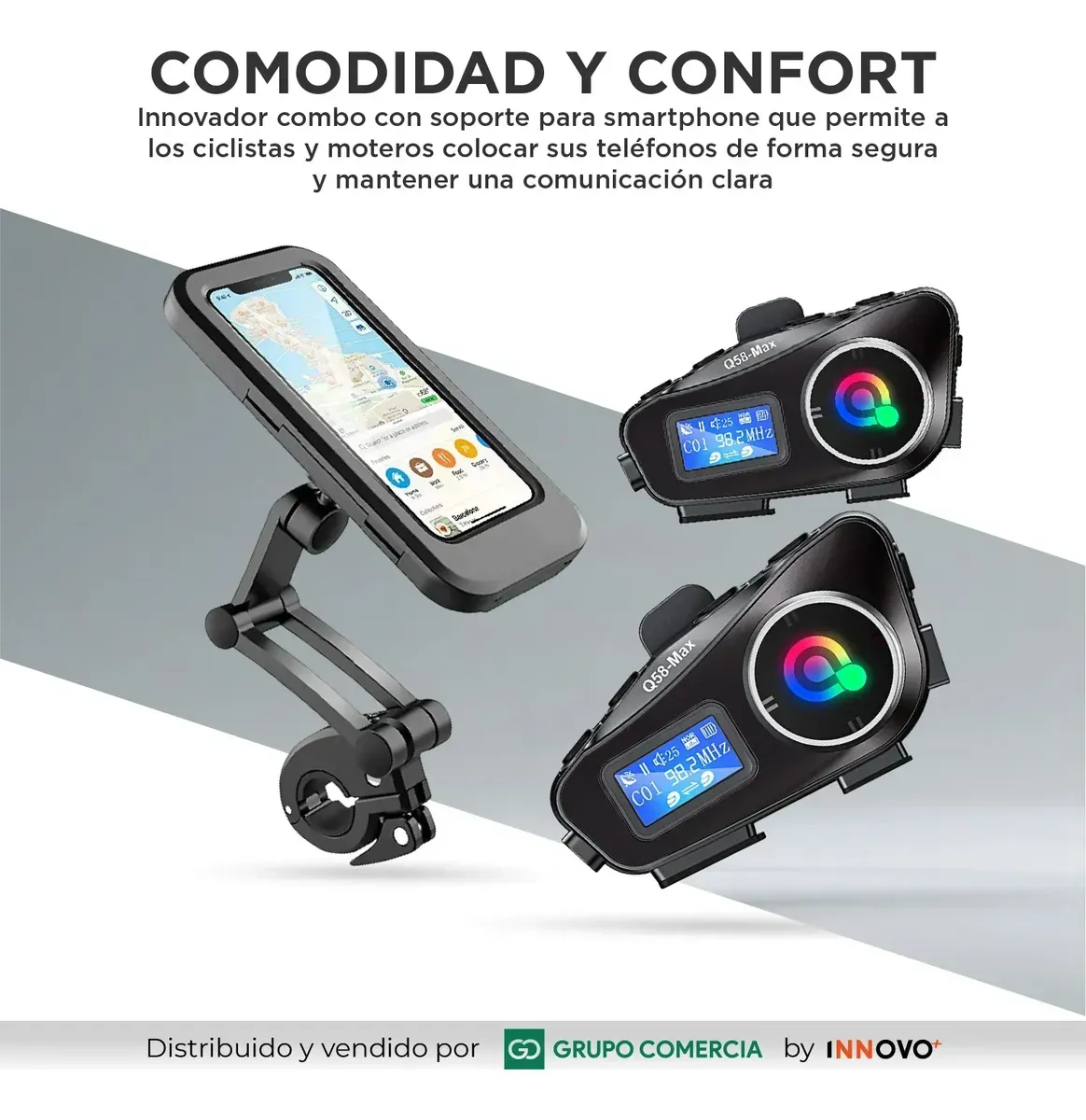 2 Intercomunicadores Moto Q58 Max Con Soporte Celular 360 Impermeable img #6