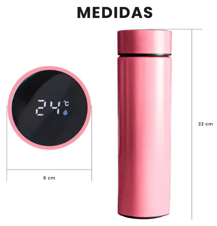 Termo Led 500ml Acero Inoxidable Pantalla Temperatura Rosa img #2