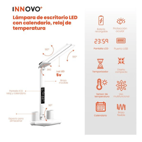 Lampara Led Para Escritorio Con Reloj 3 Tonos img #2