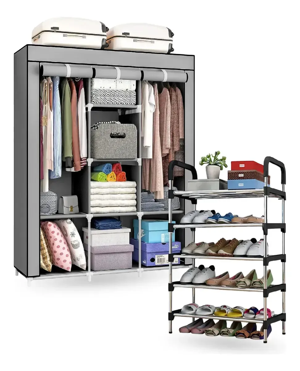 Organizador Armario De Ropa Practico Con Zapatero Multifuncional 6 Niveles Gris Gris img #1