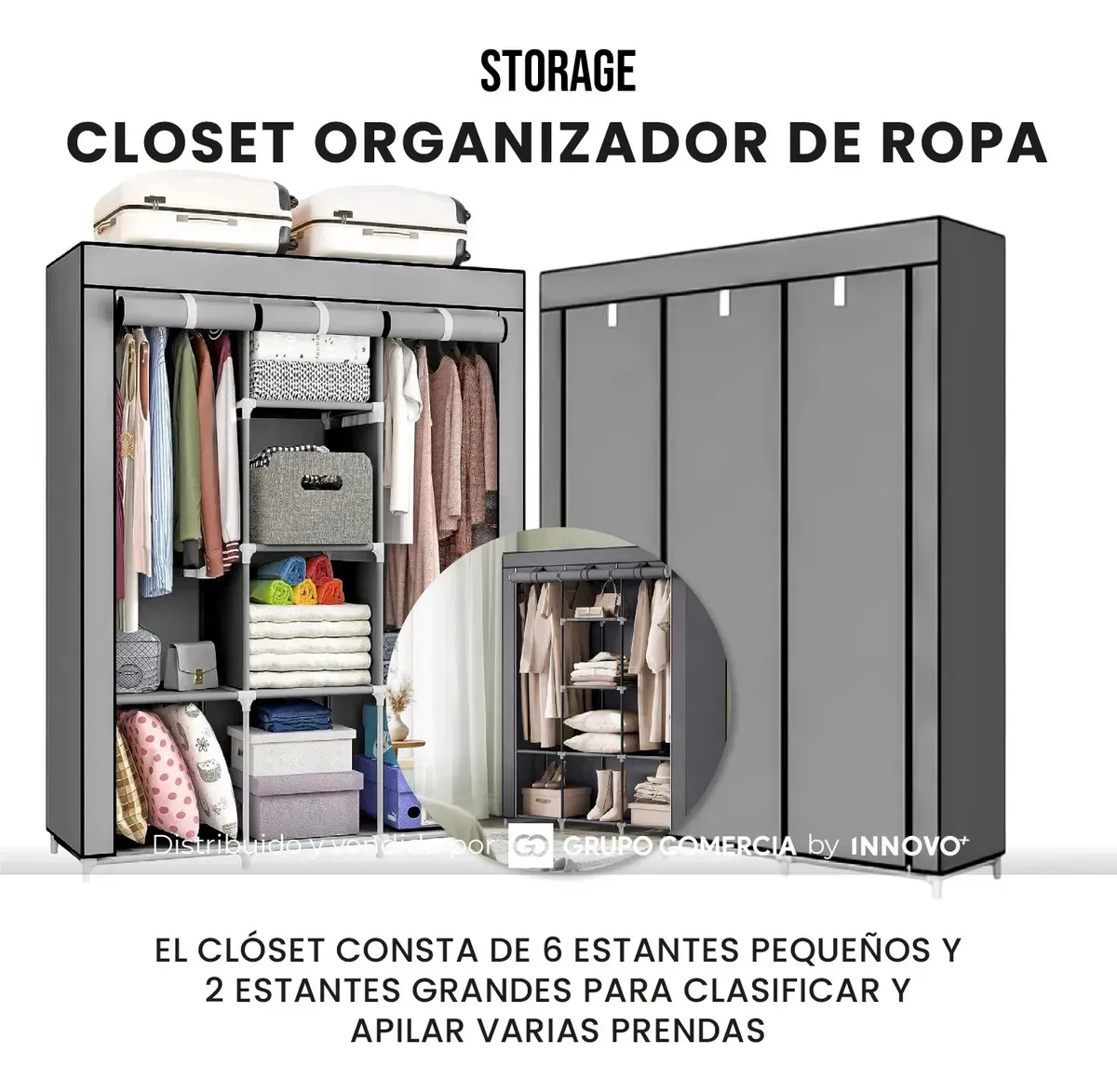 Organizador Armario De Ropa Practico Con Zapatero Multifuncional 6 Niveles Gris Gris img #2