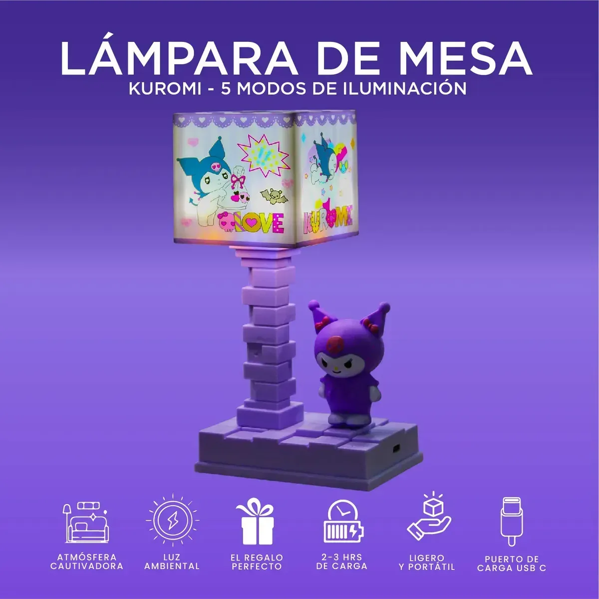 Lámpara Kuromi Led Premium 360° Edición Especial Kawaii Recargable img #4