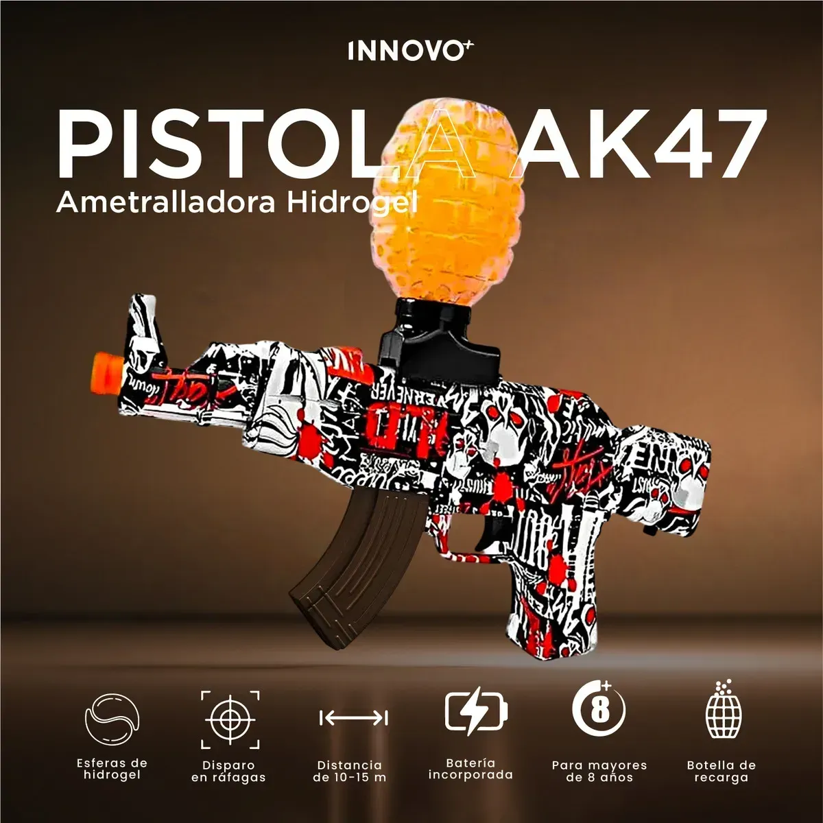 Rifle Juguete Rojo Ak-47 Hidrogel Automático + 50.000 Orviz Rojo img #1