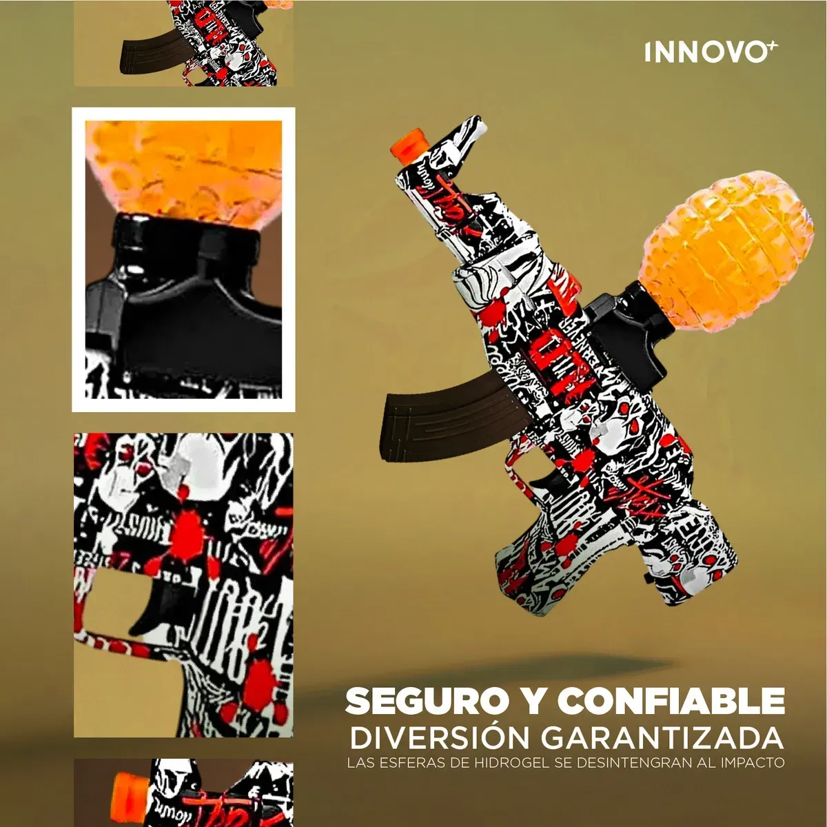 Rifle Juguete Rojo Ak-47 Hidrogel Automático + 50.000 Orviz Rojo img #4