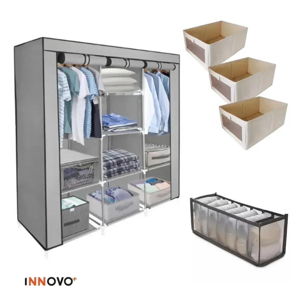 Combo Closet 3 Cuerpos En Tela + 3 Cajas Almacenadoras De Ropa + 1 Organizador Ropa Interior img #1