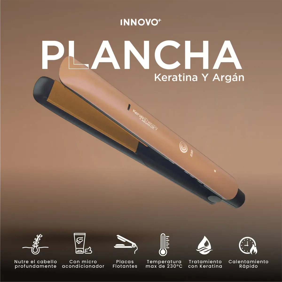 Plancha De Pelo Keratin Therapy Pro Nova Inn Cerámica + Argán Liso Espejo Sin Frizz 110v 110v img #3