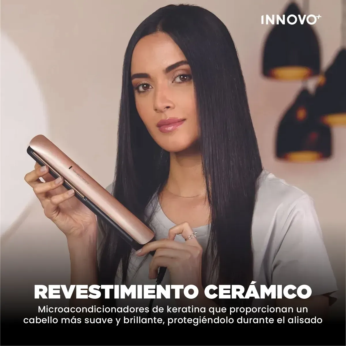 Plancha De Pelo Keratin Therapy Pro Nova Inn Cerámica + Argán Liso Espejo Sin Frizz 110v 110v img #2