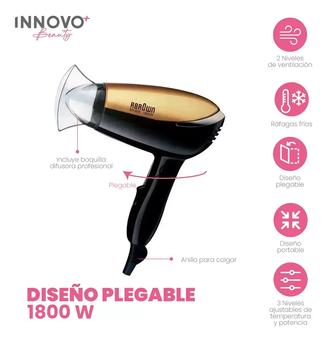 Secador Cabello Viajero De Bolso Portable Hair Dryer 1800 Wa img #3