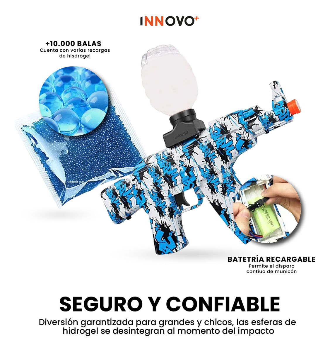 Pistola De Hidrogel Juguete Ak47 Recargable Con 100.000 Orviz Multicolor img #1